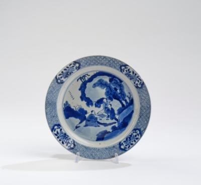 Blau-weißer Teller, China, Sechszeichen Marke Jiajing, Kangxi Periode, - Starožitnosti