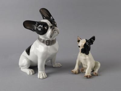 Französische Bulldogge, Heubach, Lichte, um 1920 und französische Bulldogge Welpe, Porzellanmanufaktur Nymphenburg - Starožitnosti