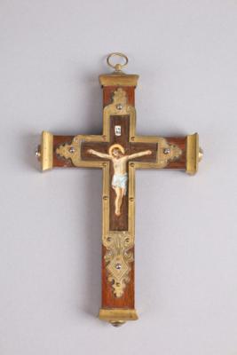 Kreuz mit Porzellanbild Christi, 19. Jh., - Antiquitäten