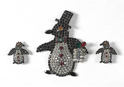Bettina von Walhof Pinguin-Brosche, 1 Paar Ohrclips - Vintage Mode und Accessoires