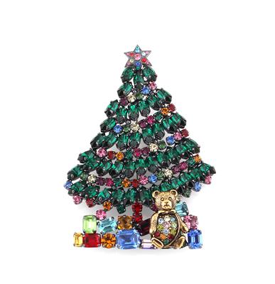 Weihnachtsbaum mit Teddybär Brosche - Vintage móda a doplňky