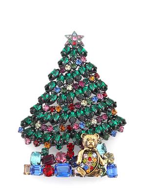 Weihnachtsbaum mit Teddybär-Brosche, - Vintage móda a doplňky