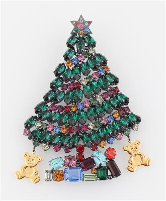Weihnachtsbaum mit Teddybären-Brosche, - Móda a doplňky