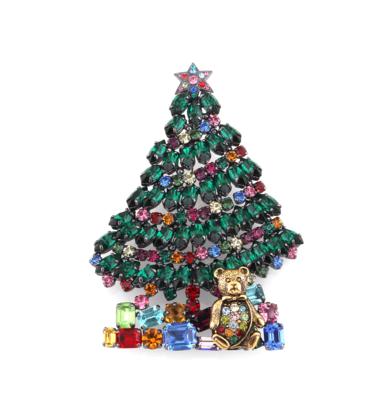 Weihnachtsbaum mit Teddybär Brosche - Handtaschen & Accessoires