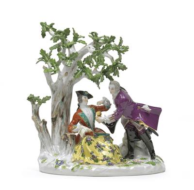 Group with tree and elegant pair, - Sklo, Porcelán