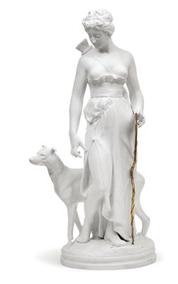 Diana mit Bogen und Pfeileköcher dahinter ihr Jagdhund, - Antiquitäten (Glas und Porzellan)