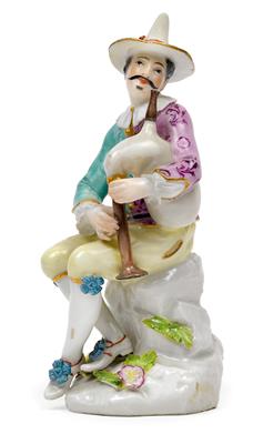 Hanswurst with bagpipes from the commedia dell’arte - Glass and porcelain