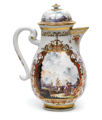 Coffee jug with cover, - Glass and porcelain