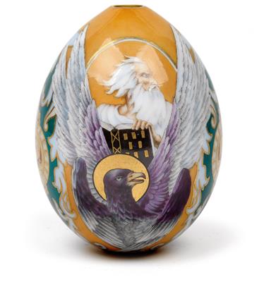 Russian porcelain egg with St John the Evangelist Johannes and his symbol, the eagle, - Sklo, Porcelán