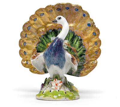 Standing peacock, - Glass and porcelain