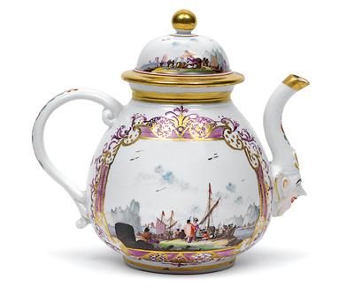 Teapot with cover, - Glass and porcelain