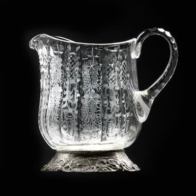 A glass jug with silver mount, - Vetri e porcellane