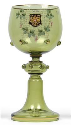 A large wine goblet bearing the coat-of-arms of the City of Vienna, surmounted by  1450, - Glass and porcelain