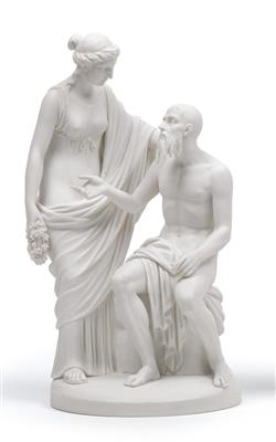 A figure of Homer in conversation with a young lady, - Sklo, Porcelán