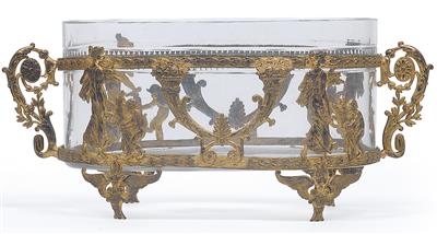 A jardinière with glass liner and gilt mount, - Glass and porcelain