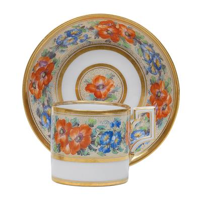 A cup and saucer decorated with floral frieze, - Sklo, Porcelán