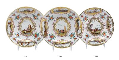 A plate decorated with bucolic landscapes, - Vetri e porcellane