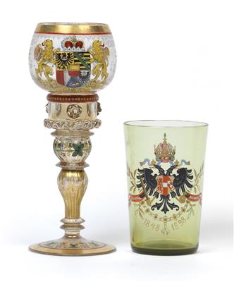 "Com de Lichtenstein 1628" – A goblet and coat-of-arms-cup 1848-1898, - Vetri e porcellane
