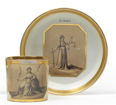 "l'Indulgence" Tasse mit "la Justice" Untertasse, - Glas und Porzellan