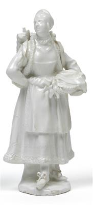 A figure of a peasant woman carrying a pack frame, - Sklo, Porcelán