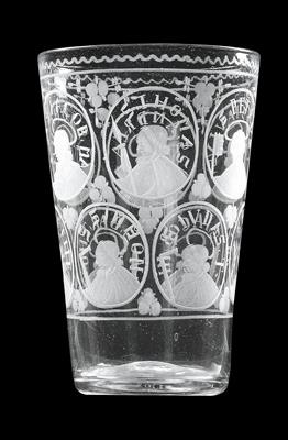Barock-Becher mit 12 Aposteln, - Glas und Porzellan