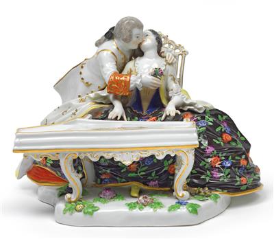 A lady playing the piano and a cavalier, - Sklo, Porcelán