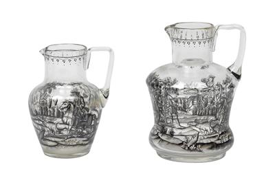 Two jugs, - Glass and porcelain