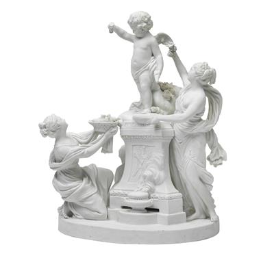 An altar of love with Cupid on a cloud base, - Glass and porcelain