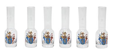 Six Lobmeyr liquor glasses with coat-of-arms, - Sklo, Porcelán