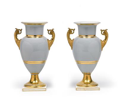 Paar Vasen mit seladon Fond, - Glas und Porzellan