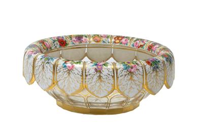 A Russian glass bowl with floral painting, - Vetri e porcellane