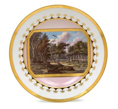 A plate decorated with huntsmen, - Sklo, Porcelán