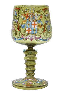 Wappenpokal mit Widmung "Lied und Trunk Erhält uns jung", - Glas und Porzellan