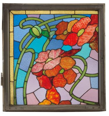 "Tiffany" An art nouveau window in wooden frame, - Vetri e porcellane