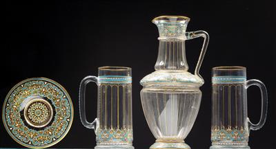 Lobmeyr – Four glass items from the series "Weiß und blau Email mit Golddekor", - Sklo, Porcelán