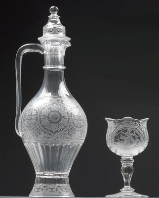 Lobmeyr – A carafe with stopper and oval wine glass, - Vetri e porcellane