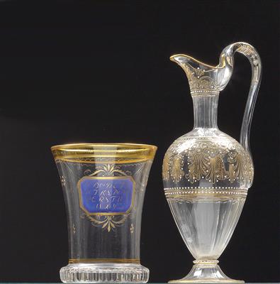 Lobmeyr – A jug and Lobmeyr - A Ranftbecher with alphabet, - Sklo, Porcelán