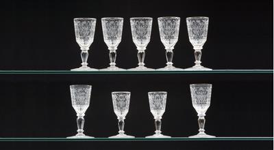 Lobmeyr – Nine glasses with 7-pointed crown and bearing the ligated monogram ARR for Alfred Radio Radiis, - Glass and porcelain