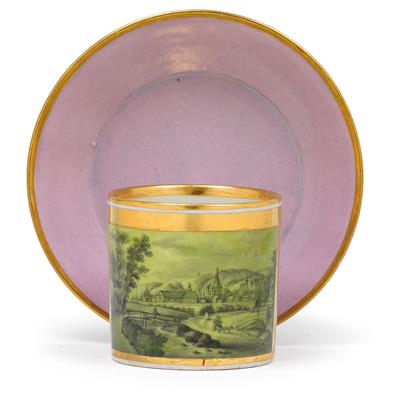 "Vue de Moedling vers la Montagne" Veduten-Tasse und Untertasse, - Glas und Porzellan