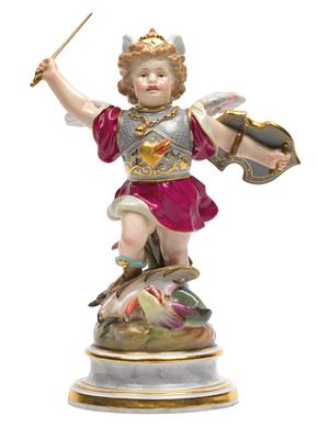 A figure of Cupid as dragon slayer, - Glass and porcelain