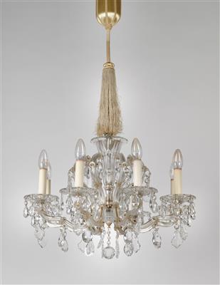 A glass chandelier, - Glass and porcelain