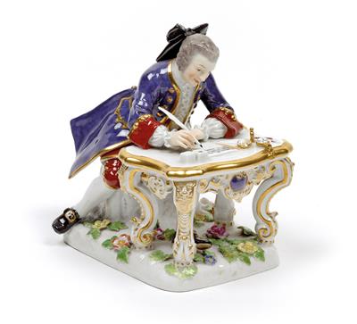 A figure of a cavalier at a writing desk, - Vetri e porcellane
