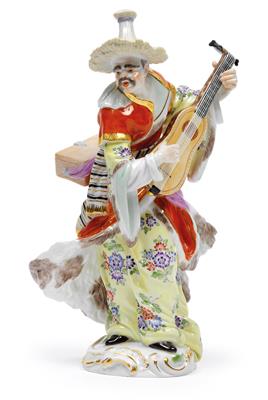 A figure of a Malabar man playing the guitar, - Sklo, Porcelán
