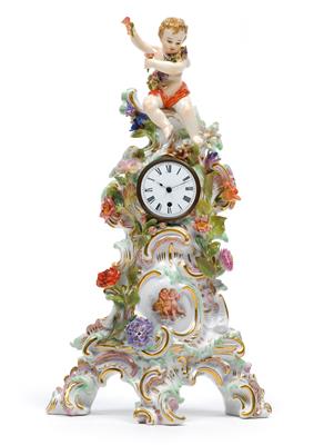 A miniature clock case with clock movement, - Vetri e porcellane