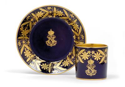A Napoleonic cup and saucer, - Sklo, Porcelán