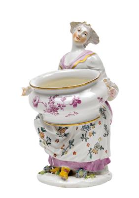 A seated serving girl with oval tureen, - Glass and porcelain