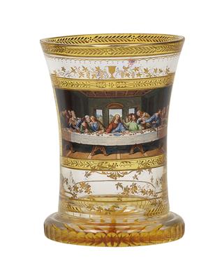 "Das letzte Abendmahl" signiert Fürchtegott Leberecht Fischer, Ranftbecher, - Glas und Porzellan