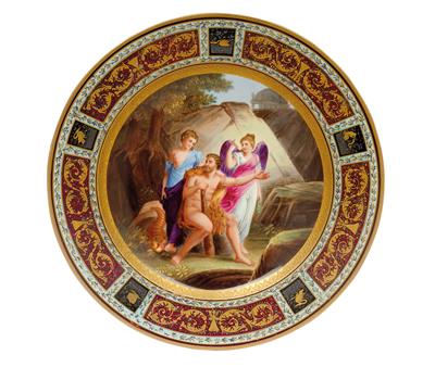 "Hercules at the Crossroads" - A pictorial plate, - Sklo, Porcelán