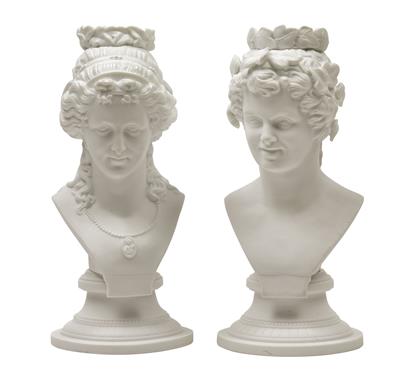 Bacchant busts serving as lamp mounts, - Sklo, Porcelán