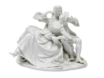 A Baroque couple embracing, - Sklo, Porcelán